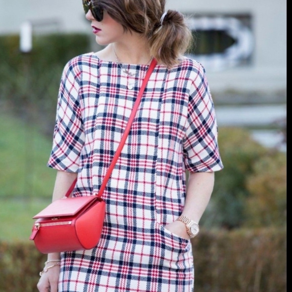 Zara Basic Red and Black Plaid Dress